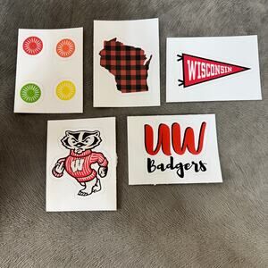 UW Wisconsin Madison Badger Decal/Sticker Lot of 5 Rude Bucky Terrace Chairs Etc